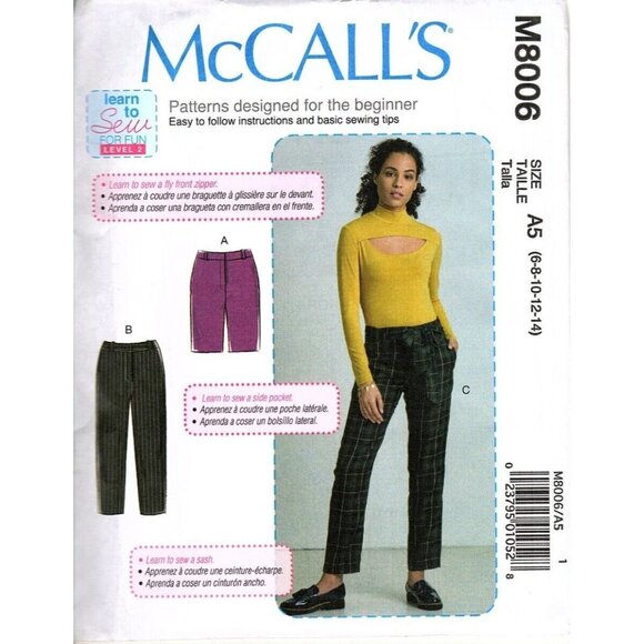 McCall's M8006 Misses 6 to 14 Learn to Sew Pants and Shorts Uncut Sewing Pattern - Picture 1 of 2